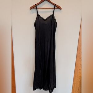 Slip Dress Full Length Lace Trimmed Black Vintage Union Made